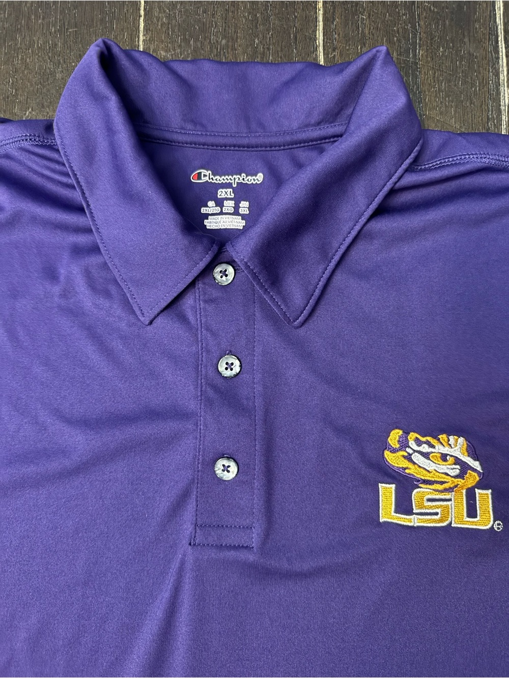Champion LSU Tigers Polo Shirt Men's 2XL Purple Performance Short Sleeve NCAA